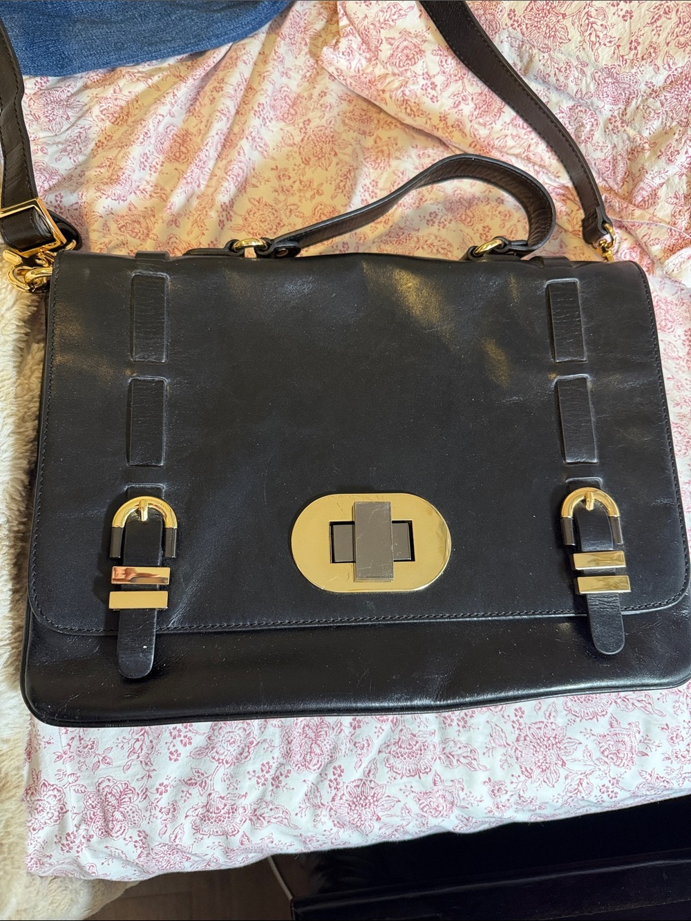 Badgley Mischka Black Leather Satchel with Gold Hardware NWOT